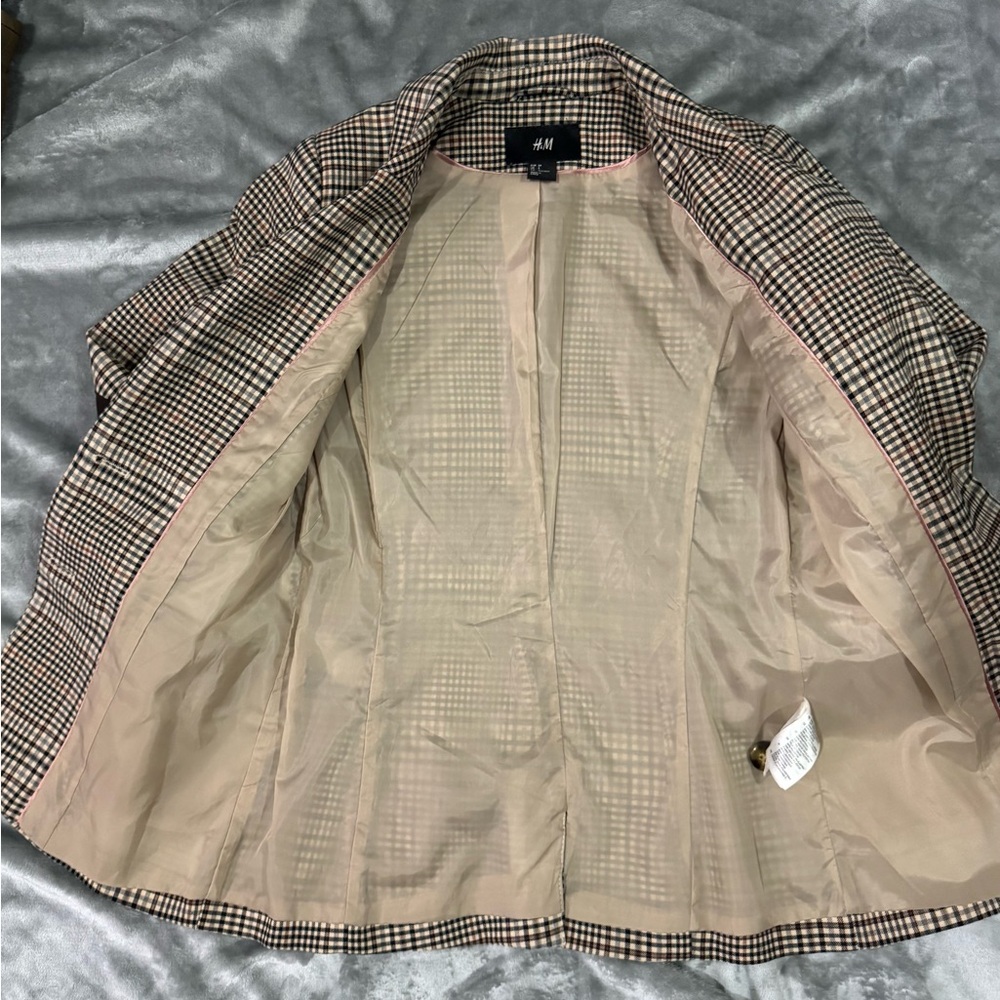 H&M Women's Checkered Blazer - Brown and Black - Picture 2 of 3